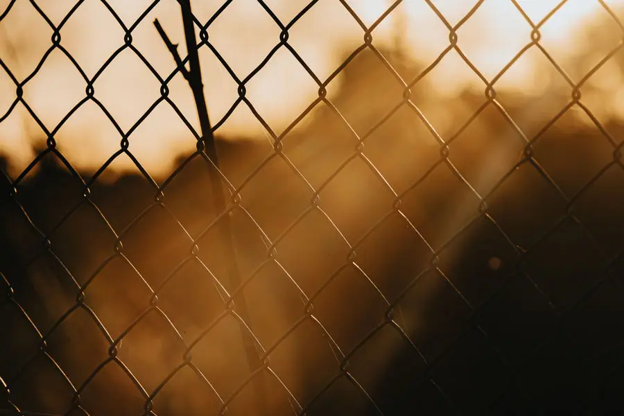 A close-up of a rusted gate latch on a chain link fence. Corrosion like this is a common issue when learning how to fix a chain link fence.